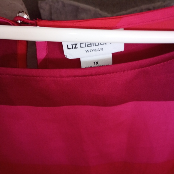 Liz Claiborne Red and Pink Striped Short Sleeve Top - Picture 3 of 3